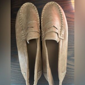 Womens Tan Suede Penny Loafers